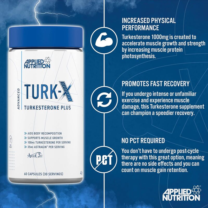 Applied Nutrition Turk-X Turkesterone Plus - Advanced Turkesterone 1000mg per Serving, Muscle Building & Recovery Supplement, Male Strength Enhancer (30 Servings - 60 Capsules)