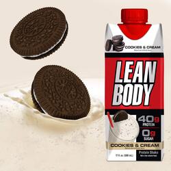 Lean Body Ready-to-Drink Cookies and Cream Protein Shake, 40g Protein, Whey Blend, 0 Sugar, Gluten Free, 22 Vitamins & Minerals, Pack of 12.