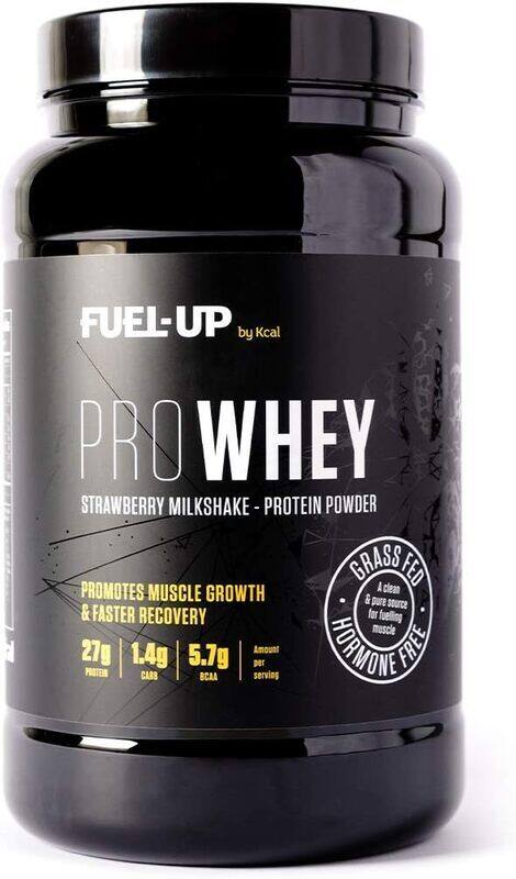 

Fuel Up By K-cal PROWHEY - Grass Fed and Hormone Free Whey Protein - 27g of protein per serving - Strawberry Milkshake - 2lb