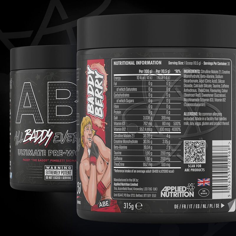 ABE Pre Workout - All Black Everything Pre Workout Powder, Energy & Physical Performance with Citrulline, Creatine, Beta Alanine 315g - 30 Servings Baddy Berry