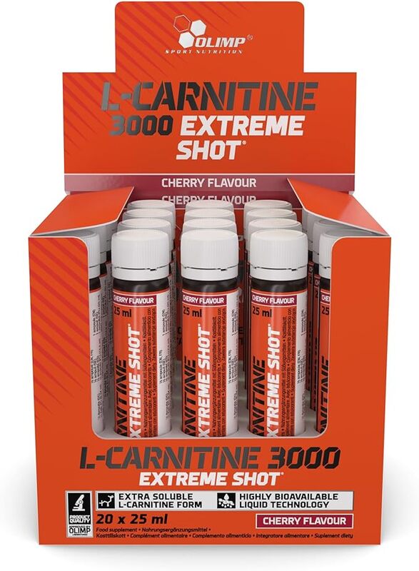 Olimp Labs L-Carnitine 3000 Extreme Shots Cherry Flavour Pack of 20 Ampoules