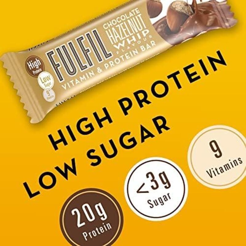 Protein Bar (15 X 55G Bars)  Chocolate Hazelnut Whip Flavour 20G High Protein, 9 Vitamins, Low Sugar