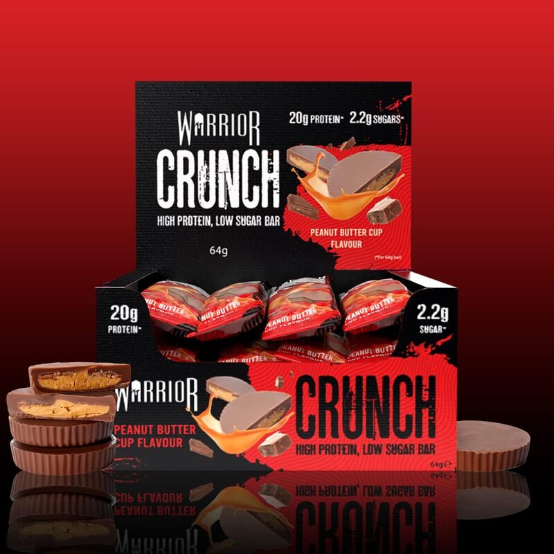 Warrior, CRUNCH - High Protein Bars - 20g Protein Each Bar - 12 Pack x 64g, Peanut Butter Cup