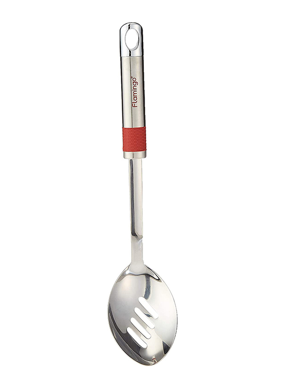 Flamingo Slotted Spoon, Silver/Red