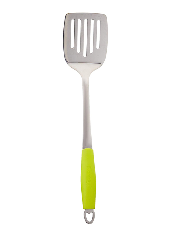 Flamingo 16-inch Stainless Steel Turner, Silver/Green