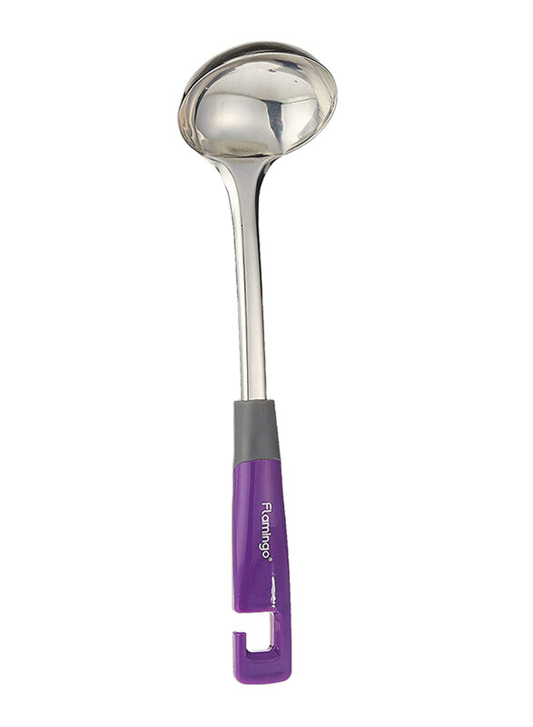 Flamingo Large Stainless Steel Ladle, Silver/Purple