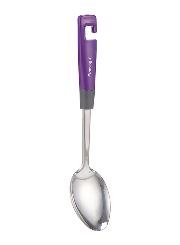 Flamingo 15-inch Stainless Steel Serving Spoon, FL4511KW, Silver/Purple