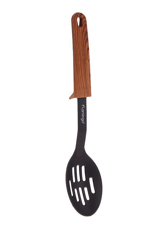 Flamingo Alloy Steel Nylon Slotted Spoon, Black/Brown