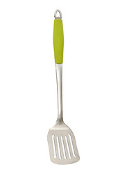 Flamingo 17-inch Stainless Steel Slotted Turner, Silver/Green