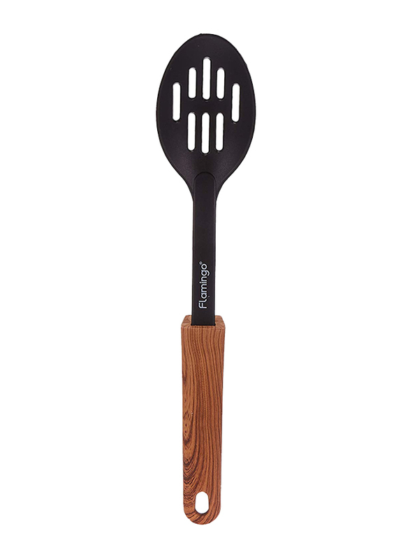 Flamingo Alloy Steel Nylon Slotted Spoon, Black/Brown