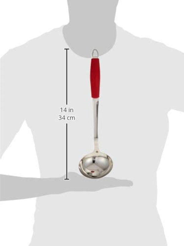 Flamingo 2.5mm Mirror Polish Stainless Steel Ladle, Silver/Red