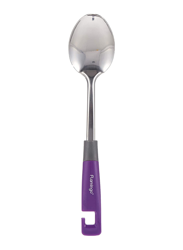 Flamingo 15-inch Stainless Steel Serving Spoon, FL4511KW, Silver/Purple