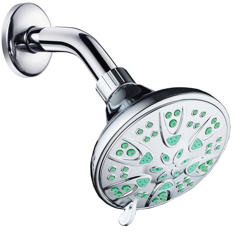AquaDance Antimicrobial Anti-Clog High Pressure 6-Setting Shower Head with Nozzle Protection, Silver/Green