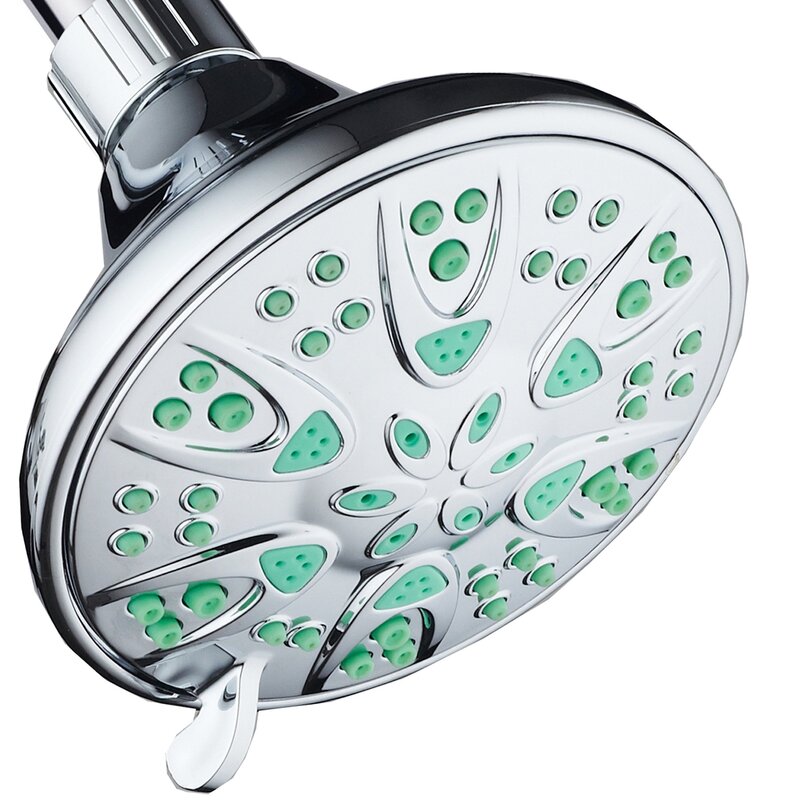 AquaDance Antimicrobial Anti-Clog High Pressure 6-Setting Shower Head with Nozzle Protection, Silver/Green