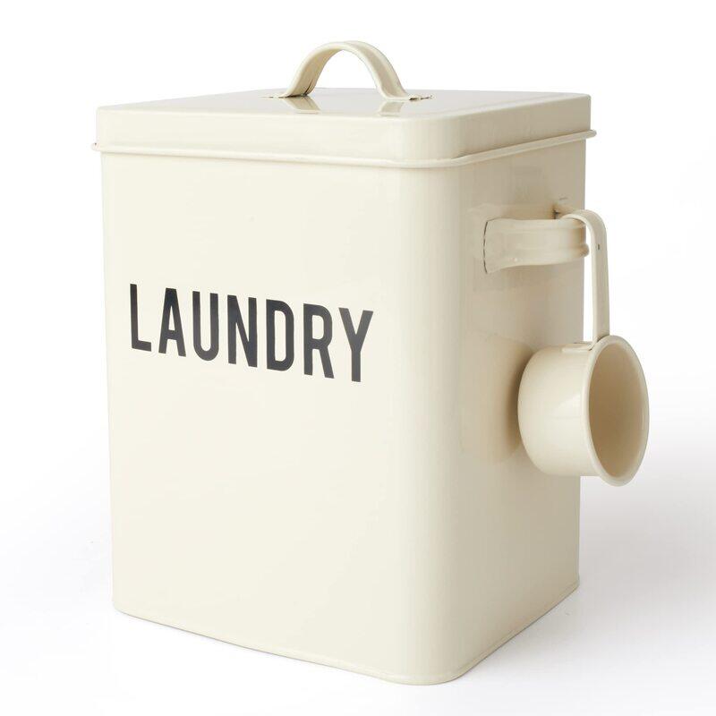 

La Jolie Muse Laundry Detergent Powder Storage Tin Box, 9-inch, Cream