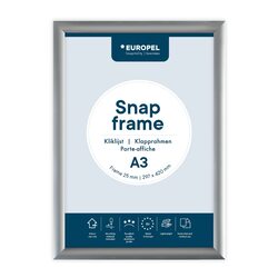 EUROPEL Snap Frame A3, 25 mm  Aluminium Anodised Construction & Anti-Glare Cover  Clip Poster Holders for Retail & Advertising Displays Notice Sign Board Frame for Walls