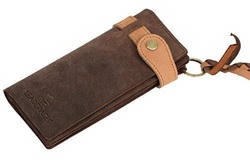 Leaderachi Genuine Vintage Hunter Leather RFID Protected Long Wallet for Men, Brown