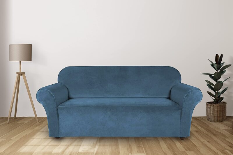 Deejay Modern Velvet Plush Super Stretchable   Flexible  Non-Slip  Big Elasticity Perfect Size Sofa Cover Slipcover 185-230cm Teal Velvet , Three-Seater (Cushion Cover not Included)