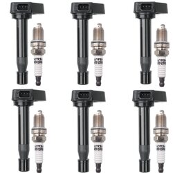 Oyeauto 6-Piece Iridium Spark Plug Ignition Coil Set, Compatible with Honda Odyssey Accord Acura Tl Cl 3.0l 3.5l 3.7l V6, Multicolour