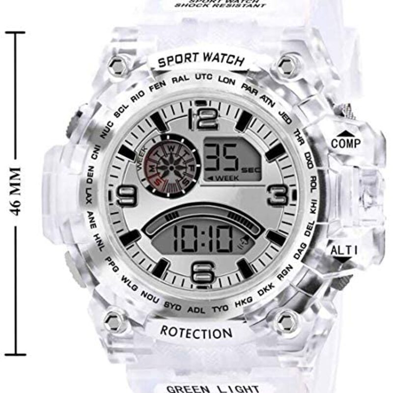 Fascinating Milan Digital Watch for Men with Square LED, Waterproof, White/Silver