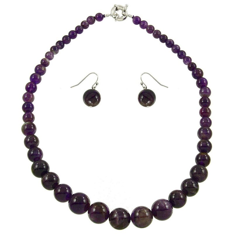 Falari Natural Malachite Gemstone Beaded Necklace Earring Set for Women, Black