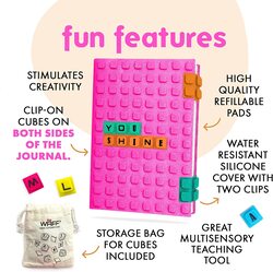 Waff Personalized Notebook, 100 Lego Cubes, 190 Lined Pages, Large A5, Glitter Pink