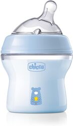 Chicco Natural Feeling Anti-Colic Bottle 0 Months + 150 ml, Baby Bottle with Teat in Soft and Flexible Silicone, Suitable for Mixed Breastfeeding, Slow Flow, Light Blue