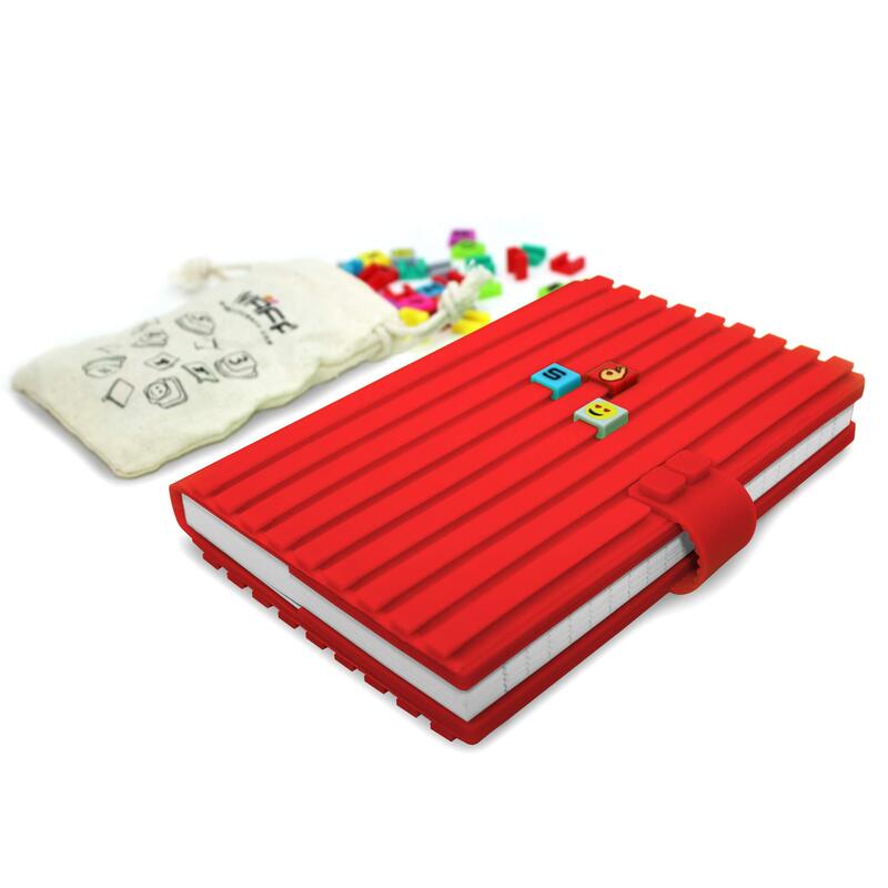 Waff Journal Combo Customizable Spara Notebook, Medium, 4 inch x 6 inch, 100 Silicone Tiles, Red
