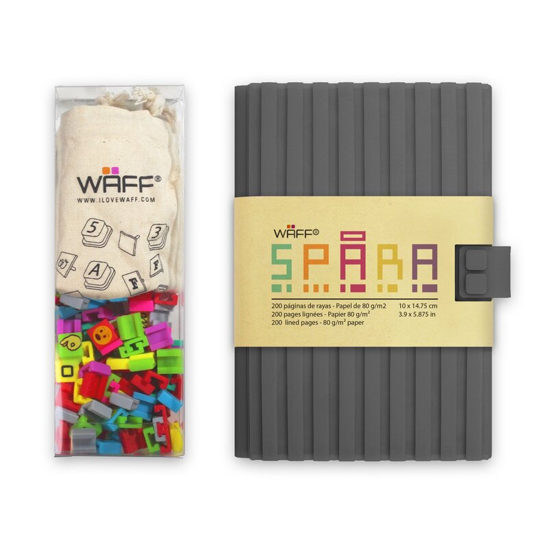 Waff Journal Combo Customizable Spara Notebook, Medium, 4 inch x 6 inch, 100 Silicone Tiles, Grey