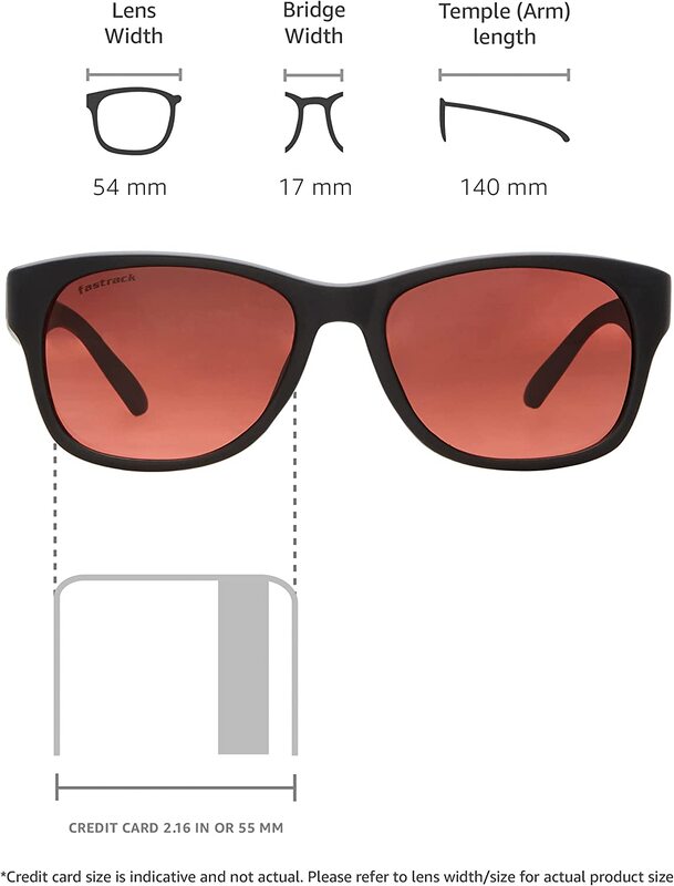 Fastrack Full-Rim Wayfarer Black Sunglasses for Men, Maroon Lens, PC001RD17, 53