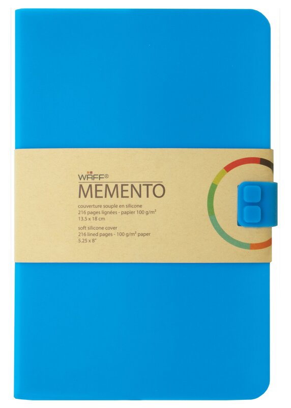 Waff Journal Soft Silicone Cover Memento Notebook, Large, 8.25 Inch x 5.5 Inch, Blue