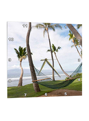 3dRose 3 Hammock Under Hawaiian Palm Trees Wall Clock, 15 x 15-Inch, Green