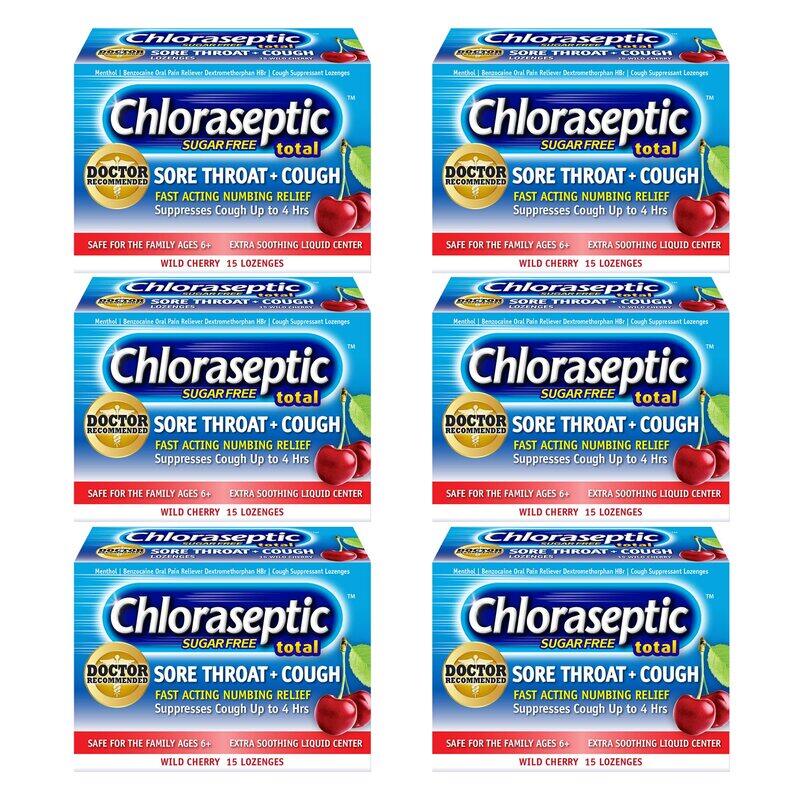 

Chloraseptic Sugar-Free Wild Cherry Total Sore Throat + Cough, 6 x 15 Lozenges