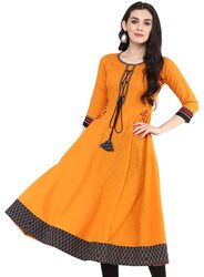 Yash Gallery Women's Cotton Slub Embroidered Anarkali Kurta for Women (Yellow, XL)