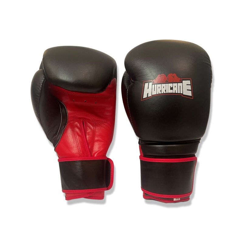 Hurricane 14-oz Combat Sports Muay Thai Style Professional Grade Boxing Training Gloves, Black/Red