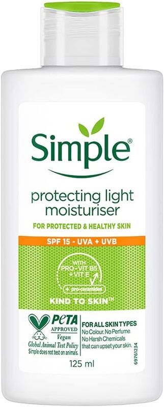 

Simple Protecting Daily Face Cream Moisturiser, Spf 15, Vegan, No Perfume And Alcohol, All Skin Types, 125Ml Pack May Vary