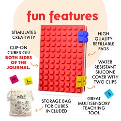 Waff Personalized Journal Notebook, 100 Lego Cubes, 190 Sheets, Large A5, Red