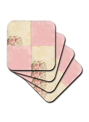 3dRose 4-Piece CST 99160 3 Vintage Collage Tile Coasters, Pink Roses
