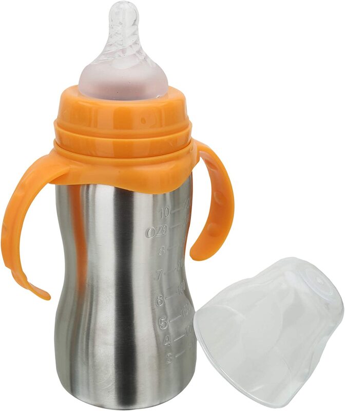 Guru Kripa Baby Products Stainless Steel Thermal Insulation Baby Feeding Bottle, 290ml, Yellow