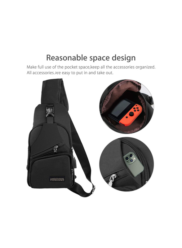 EEEKit Sling Crossbody Backpack for Nintendo Switch Console, Small, Black