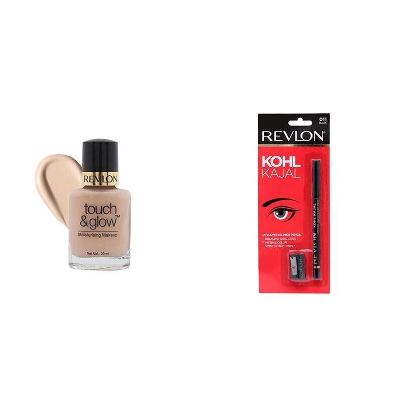 

REVLON Set of Touch and Glow Liquid Make Up, Ivory Mist & Kohl Kajal Eye Liner Pencil With Sharpener Black