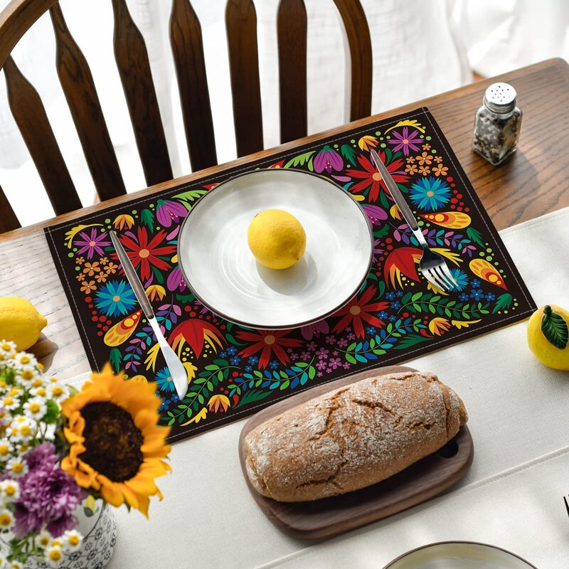 Artoid Mode 12 x 18-inch 4-Piece Mexican Flower Dinning Table Placemats, Multicolour