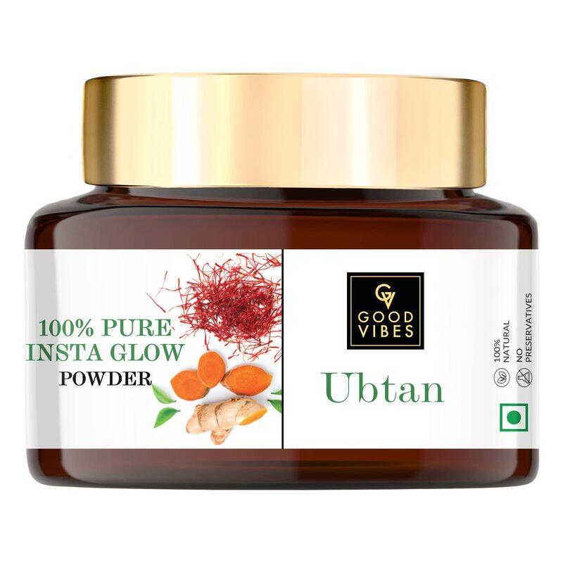 

Good Vibes Ubtan 100% Pure Insta Glow Powder, 150 g Detoxifying Cleansing Brightening Face Pack Powder For All Skin Types With Turmeric, Saffron, Gra