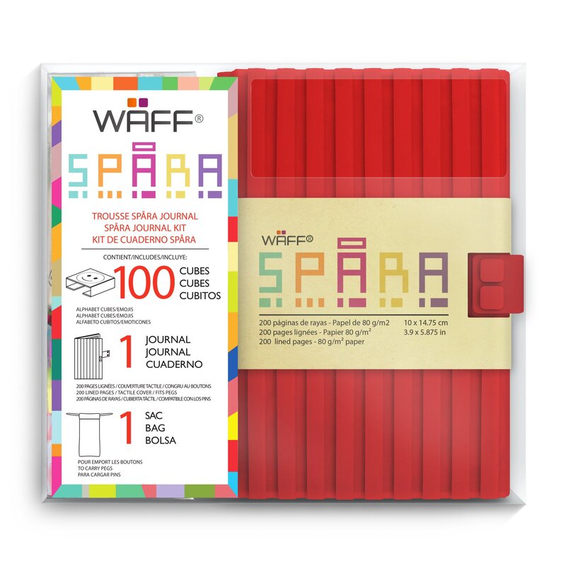 Waff Journal Combo Customizable Spara Notebook, Medium, 4 inch x 6 inch, 100 Silicone Tiles, Red