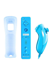 Qumox Built-in Motion Plus Remote Game and Nunchuk Controller with Silicon Case for Nintendo Wii and Wii U, Blue