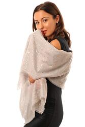 Evening Star Sparkle Scarves for Women Lightweight Shawl Wedding Foil Print Scarf Wrap Stars and Moons, Light Grey Scarf With Rose Gold Sparkles, 180 cm x 80 cm