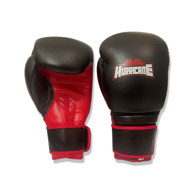 Hurricane 12-oz Combat Sports Muay Thai Style Professional Grade Boxing Training Gloves, Black/Red