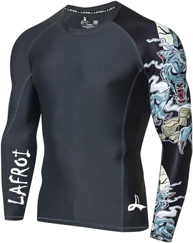 LAFROI Men's Long Sleeve UPF 50+ Baselayer Skins Performance Fit Compression Rash Guard-CLYYB, Asymmetric Werewolf, L