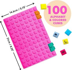 Waff Personalized Notebook, 100 Lego Cubes, 190 Lined Pages, Large A5, Glitter Pink