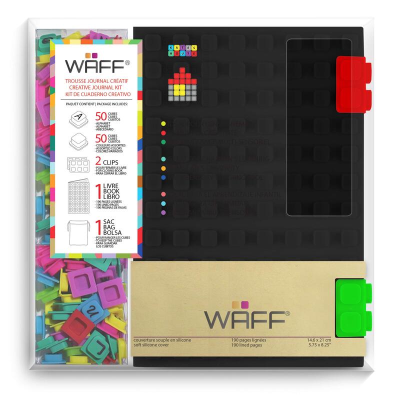 Waff Journal Combo Soft Silicone Cube Tiles And Notebook, Large, 8.25 Inch x 5.5 Inch, Black
